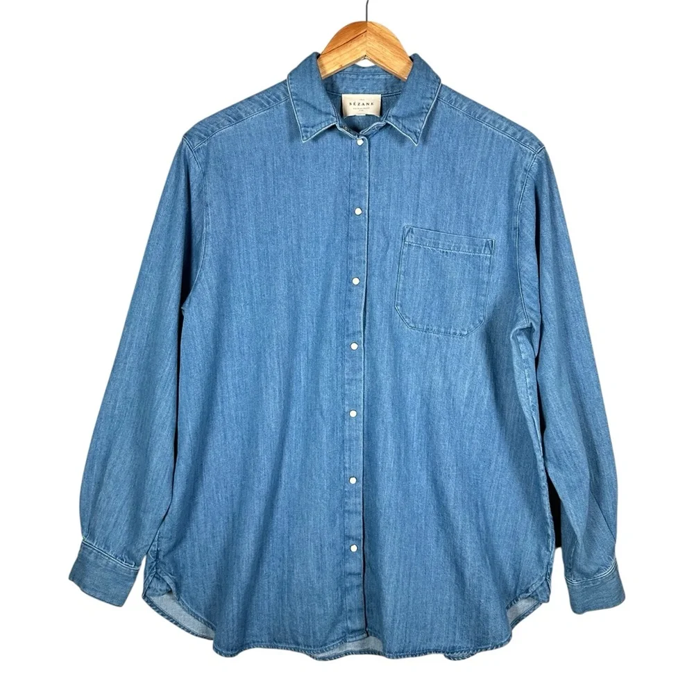 SÉZANE Max Denim Long Sleeve Button Down Shirt - Picture 14 of 15